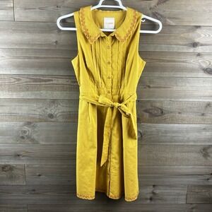 ModCloth Womens Dress Sleeveless Button Down Tie Waist Collared Mustard Small